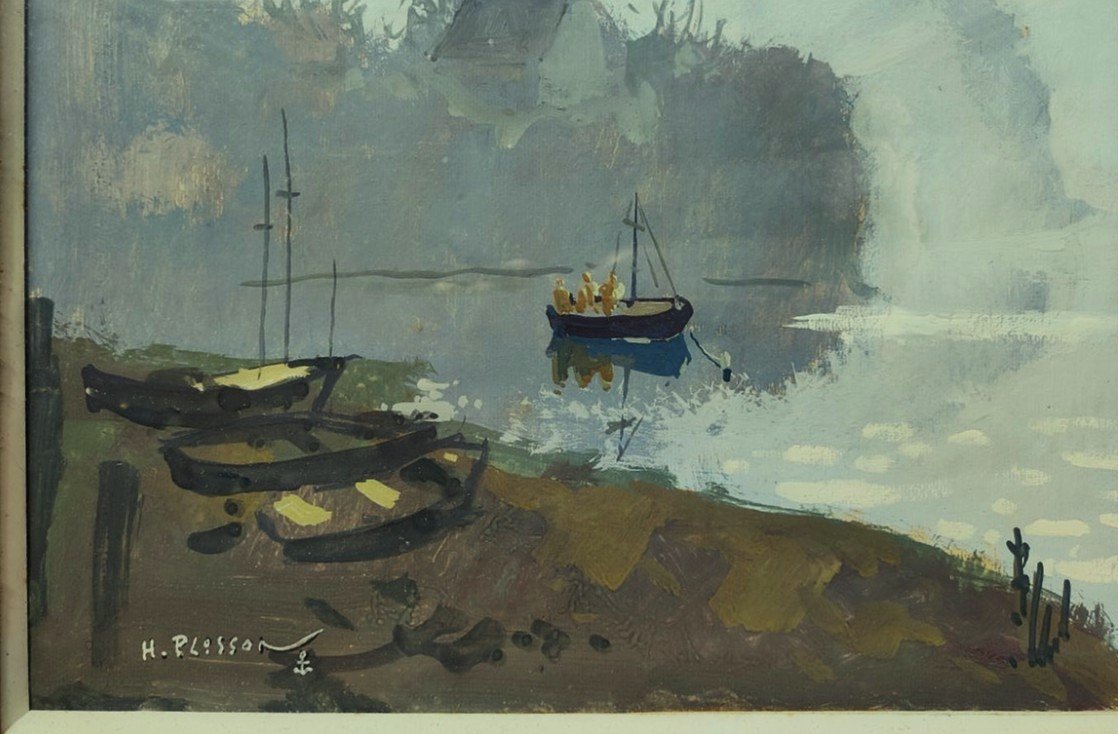 Henri Plisson (1908-2002) Brume en Bretagne. Peintre de la Marine Paguenaud, Montmorillon Carré-photo-2