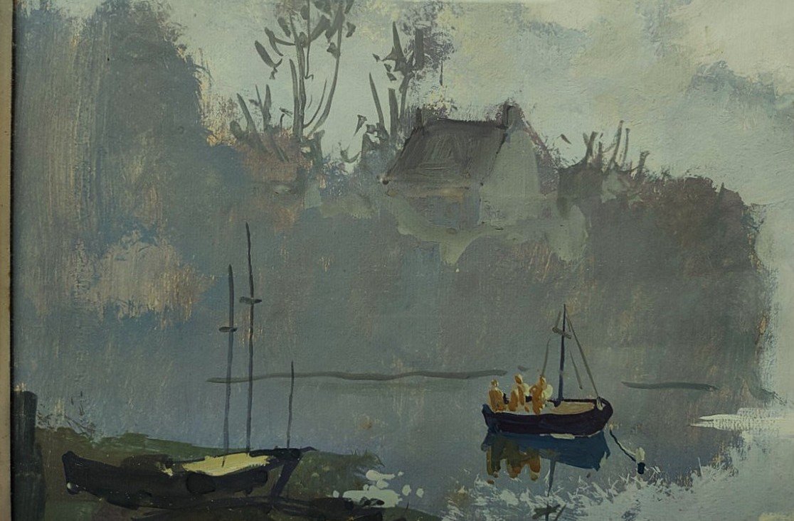 Henri Plisson (1908-2002) Brume en Bretagne. Peintre de la Marine Paguenaud, Montmorillon Carré-photo-4