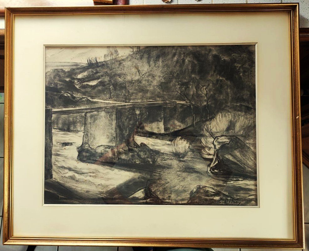 Léon Detroy (1859-1955) Passerelle de la Folie sur la Sedelle. Ecole de Crozant, Guillaumin...