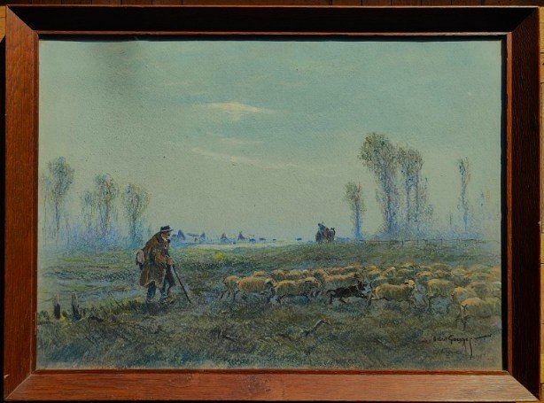 Albert Gouget (1856–1948) Shepherd And His Flock, Sologne. Master Pastel Artist, Oléron, Camargue