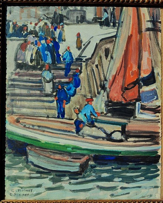 Charles Bichet (1863-1929) Port de La Rochelle. Ecole de Crozant, Limoges, Paul Thomas, Alluaud-photo-2