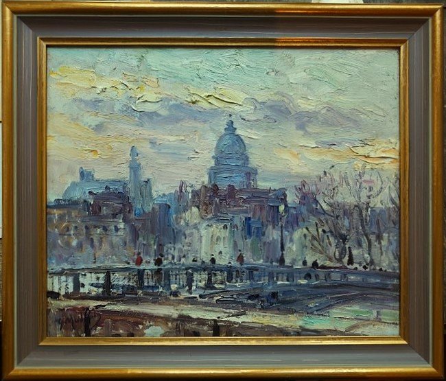 Gustave Madelain (1867–1944), Paris, Pont Des Arts, December 1929. Impressionist, Lebourg Genin