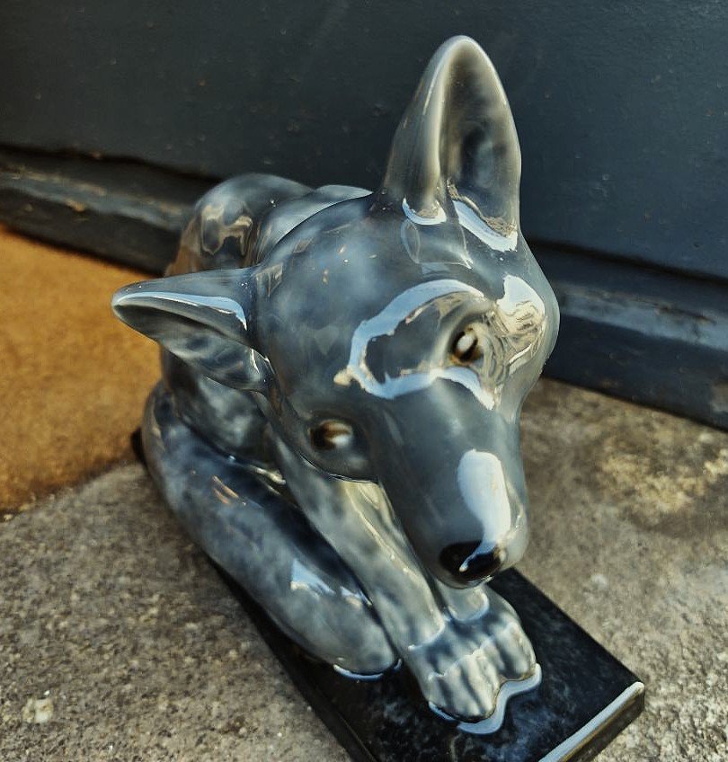 Large Fox Sculpture By Camille Tharaud Limoges And Robert Lemoine, 1930, Art Deco. Sandoz Robj-photo-4