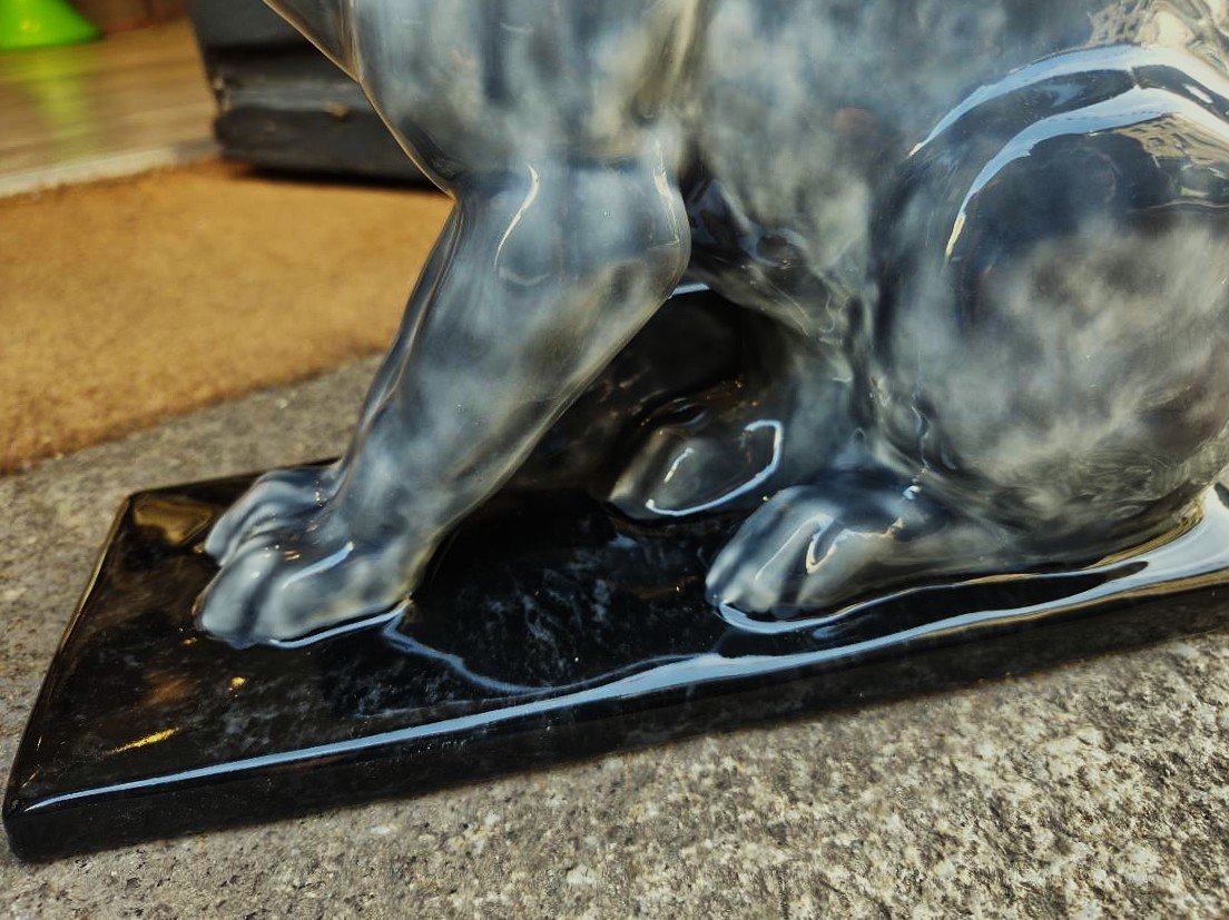 Large Fox Sculpture By Camille Tharaud Limoges And Robert Lemoine, 1930, Art Deco. Sandoz Robj-photo-3