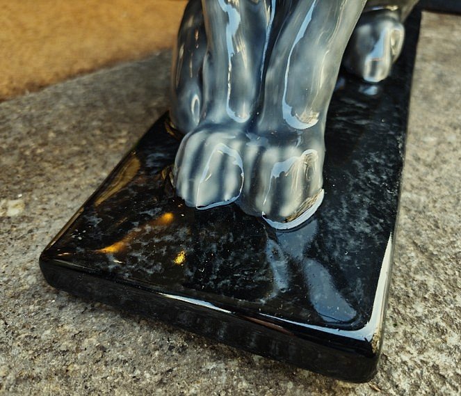 Large Fox Sculpture By Camille Tharaud Limoges And Robert Lemoine, 1930, Art Deco. Sandoz Robj-photo-4