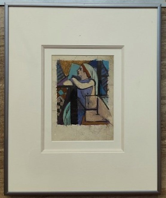 Léon Jouhaud (1874–1950), Cubist Nude Pastel ~1930 + Stoneware Cup. Limoges, Bichet, Crozant -photo-2