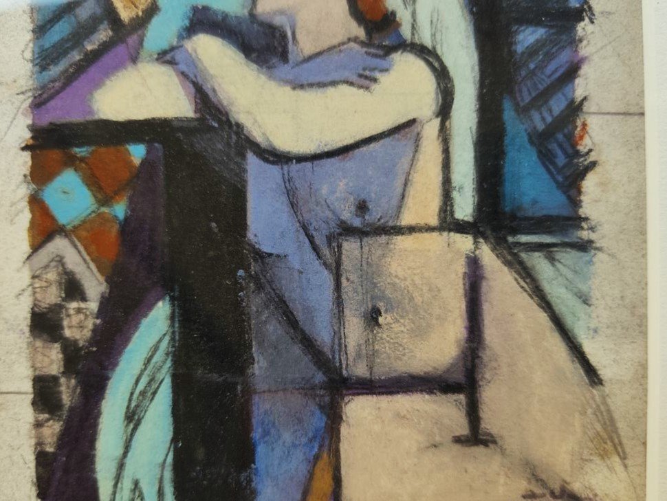 Léon Jouhaud (1874–1950), Cubist Nude Pastel ~1930 + Stoneware Cup. Limoges, Bichet, Crozant -photo-4