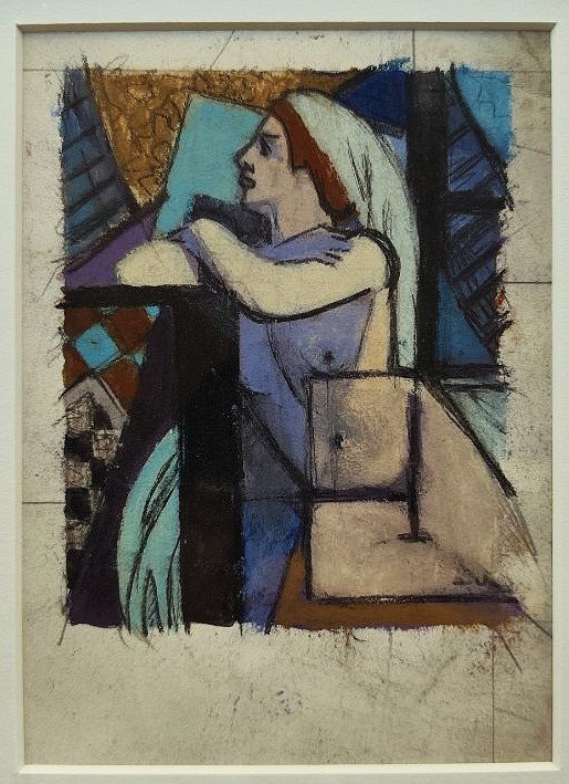Léon Jouhaud (1874–1950), Cubist Nude Pastel ~1930 + Stoneware Cup. Limoges, Bichet, Crozant 