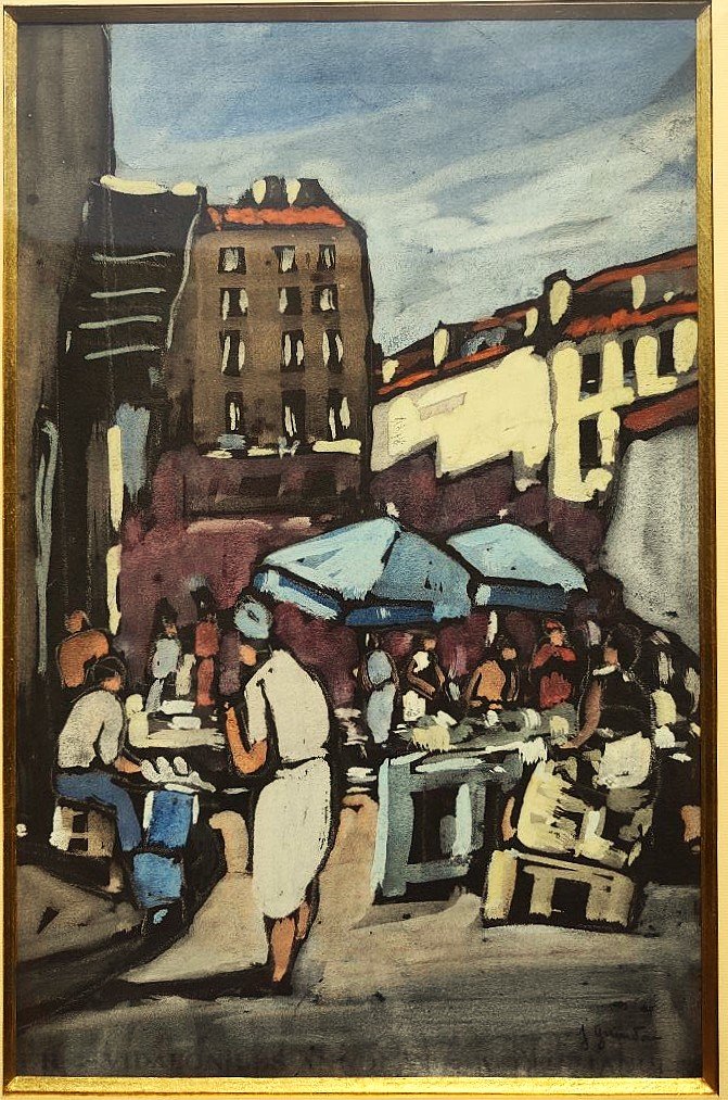 Jean Guindon (1883-1975) Marché à Marseille. Ecole Provençale, Seyssaud, Cassis, Provence Olive