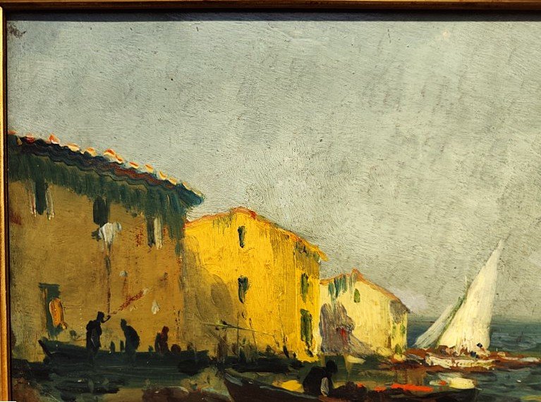 Louis Nattero (1870-1915) Pêcheurs aux Martigues. Marseille, Ecole Provençale, Olive, Gaussen-photo-3