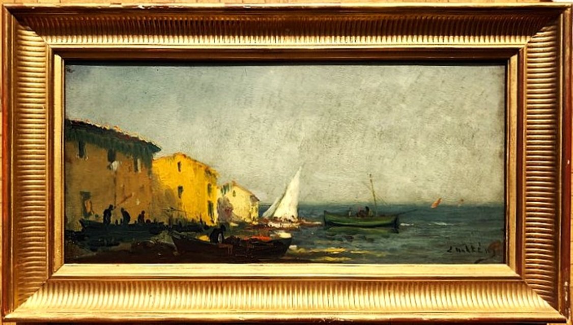 Louis Nattero (1870-1915) Pêcheurs aux Martigues. Marseille, Ecole Provençale, Olive, Gaussen