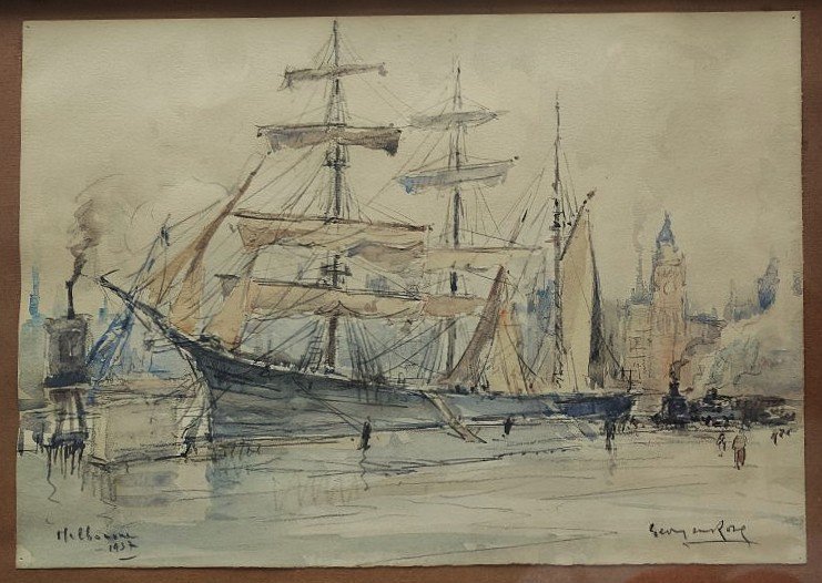 Georges Rose (1895-1951) 3 aquarelles, Melbourne 1937, Hong-Kong, La Rochelle. Australie Voyage-photo-1