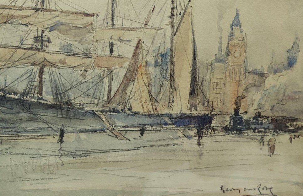 Georges Rose (1895-1951) 3 aquarelles, Melbourne 1937, Hong-Kong, La Rochelle. Australie Voyage-photo-2