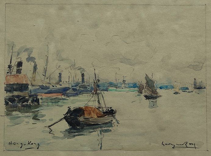 Georges Rose (1895-1951) 3 aquarelles, Melbourne 1937, Hong-Kong, La Rochelle. Australie Voyage-photo-3