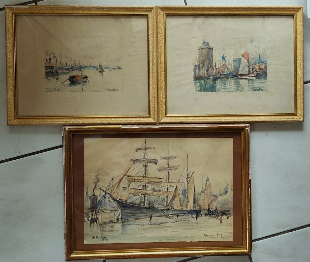 Georges Rose (1895-1951) 3 aquarelles, Melbourne 1937, Hong-Kong, La Rochelle. Australie Voyage
