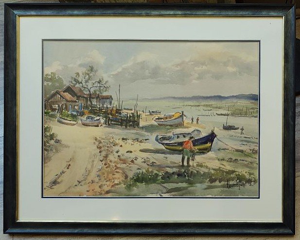 Jean Hourrégue (1919–1983) Fishing Village In The Arcachon Basin. Landes Gueit, Béarn.