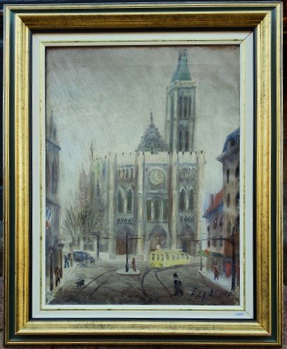 Elie Lascaux (1888-1969) La basilique de Saint-Denis ~1922. Naïf, Limoges, Kahnweiler, Leiris