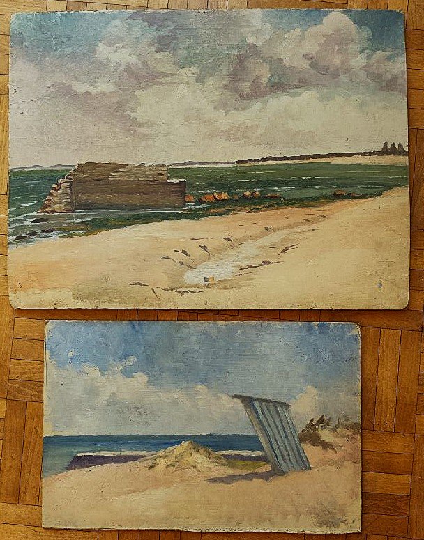 2 vues de l'île d'Oléron plage de Saint-Denis en 1936 signée à déchiffrer. Chevalier, Lessieux