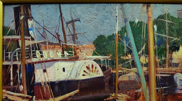 Paul Émile Lecomte (1877-1950) Port de La Rochelle ~1920. Peintre Marine, Callot, Balande, Yeu.-photo-3