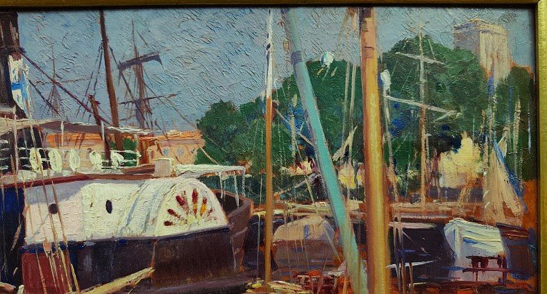 Paul Émile Lecomte (1877-1950) Port de La Rochelle ~1920. Peintre Marine, Callot, Balande, Yeu.-photo-4