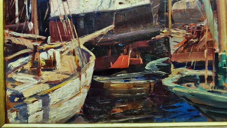 Paul Émile Lecomte (1877-1950) Port de La Rochelle ~1920. Peintre Marine, Callot, Balande, Yeu.-photo-5