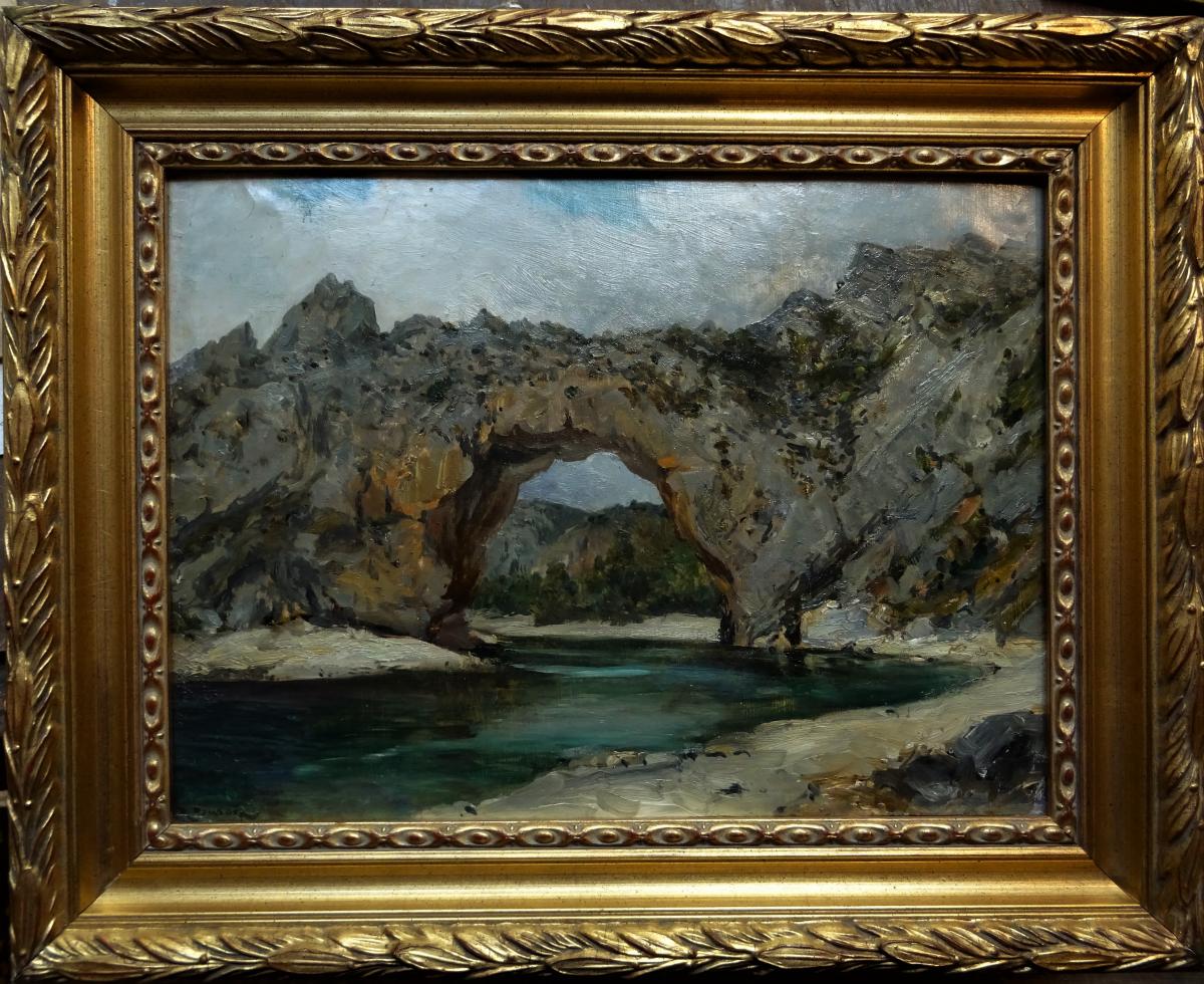 Luc Raphaël Ponson (1835-1904) "Vallon Pont d'Arc, Ardèche" Grand peintre Provençal 19ème, Loubon, Olive, Crémieux