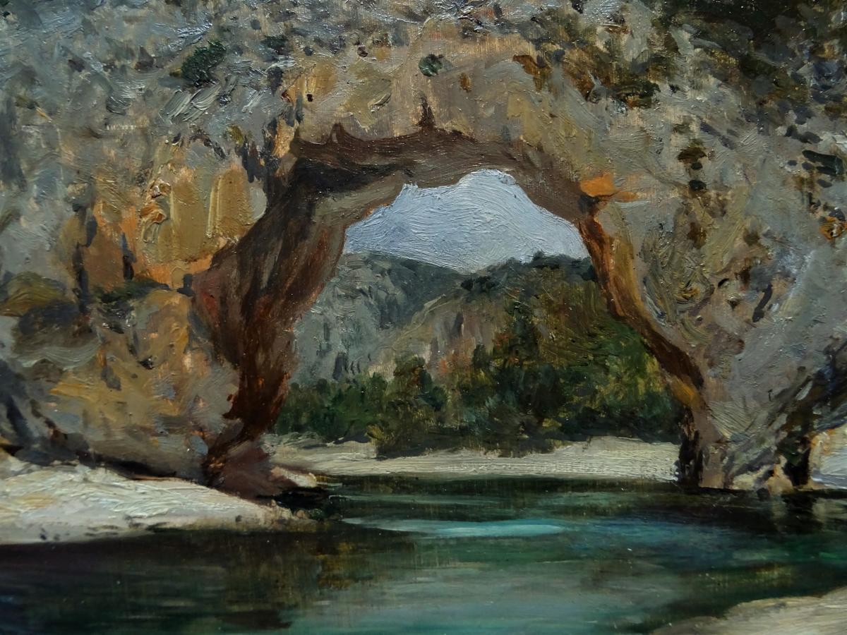 Luc Raphaël Ponson (1835-1904) "Vallon Pont d'Arc, Ardèche" Grand peintre Provençal 19ème, Loubon, Olive, Crémieux-photo-3