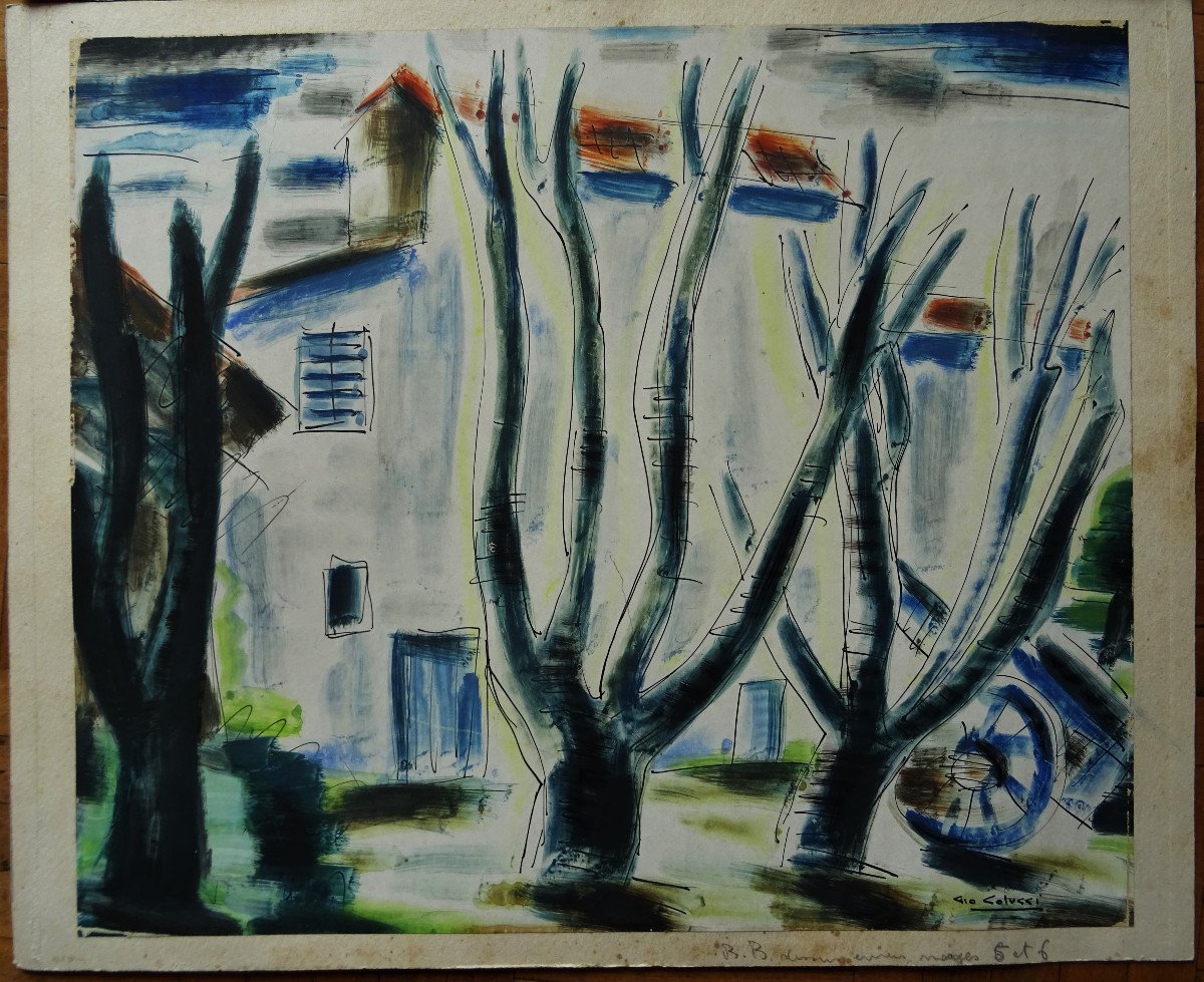 Gio Colucci (1892-1974) " Paysages Fauves Expressionnistes" Grand peintre céramiste Italien, Severini, Galerie De Berri, Italie, Florence...-photo-2