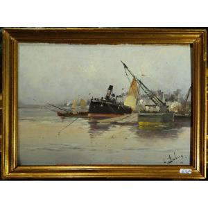 Eugène Galien Laloue signé Léon Dupuy ( 1854-1941) " Scène de port animé " Grand peintre parisien, Cortès, Barnoin, Smith...