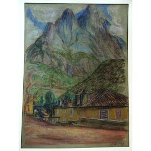 Léon Detroy (1859-1955) " Paysage de montagnes, Alpes Maritimes ou Italie " Ecole de Crozant, Agay, Guillaumin, Menton, Gargilesse
