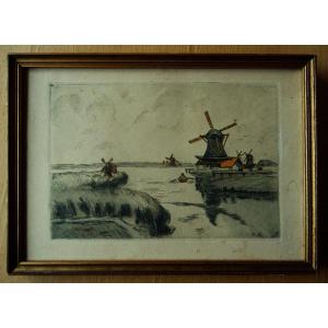  Armand Guillaumin (1841-1927)"  Les moulins de Zaandam 1906 " Eau Forte, Hollande, Ecole de Crozant, Impressionniste, Van Gogh