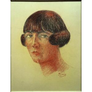 Marcel Couci dit Coucy (1885-1964) "Portrait d'élégante Art Déco 1925 + lettre autographe" Ecole de Crozant, Detroy, Helleu...