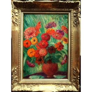 Léon Detroy (1859-1955) " Les zinnias ~1930" Ecole de Crozant, Gargilesse, Creuse, Guillaumin