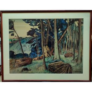 Edouard Debourg (1880-1939) Coupe du bois en Creuse Badecon le Pin. Ecole de Crozant Gargilesse