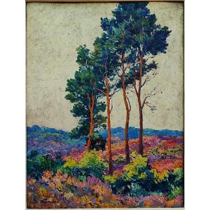 Charles Menneret (1876-1946) "Pins sur la lande bretonne". Bretagne, Bréhat, Madeline, Loguivy