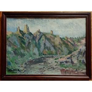 Franck SLOAN (1900-1984) Ruines de Crozant 1924. Vallée de la Creuse, Orientaliste voyageur...