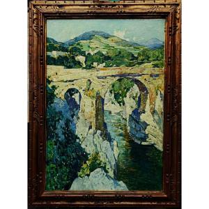 Louis Raoul Guiraud 1888-1976. Devil's Bridge Over The Hérault 1931. Divisionist, Béziers Causse