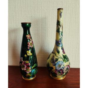 Jules SARLANDIE (1874-1936) 2 vases en émail de Limoges v. 1910/1920. Fauré, Marty, Bonnaud