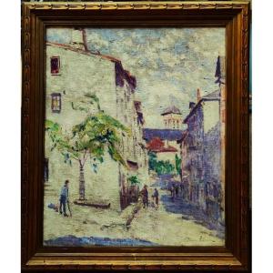 Pierre Thomas (1865-1930) Vue animée d'Eymoutiers, Limousin. Ecole de Crozant, Limoges, Alluaud