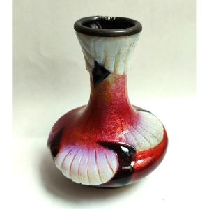 Camille Fauré Limoges vas vase en émail à décor géométrique v.1930.  Marty, Bonnaud, Sarlandie 