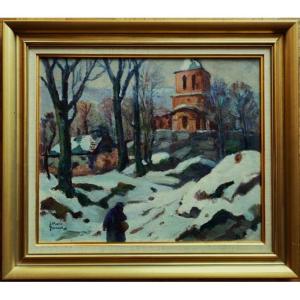 Mario Pérouse (1880-1956) Neige à Saint Victor 1935. Ecole de Murols, Charreton, Auvergne Zingg