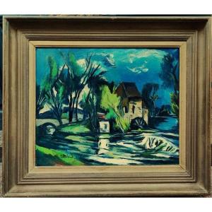 Anders Osterlind (1887-1960) Rivière et moulin 1959. Ecole de Crozant, Gargilesse, Vlaminck