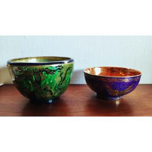 2 coupes par Auguste Heiligenstein OHC + Daisy Makeig-Jones, Wedgwood. Art Déco, Goupy, Luce