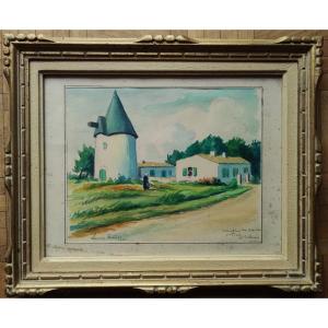 Louis Suire (1899-1987) Moulin du Coivre Saint-Pierre d'Oléron 1954. La Rochelle, Ré, Balande..