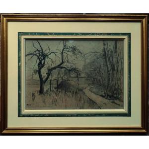 Charles Henry Fromuth (1861-1937) Moon Over Barbizon ~1895. American, Usa, Concarneau Pont-aven