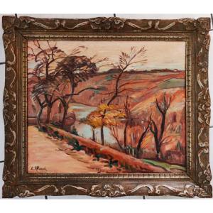 Eugène Alluaud (1866-1947) Ambiance rose d'hiver à Crozant c. 1925. Vallée de la Creuse Cézanne