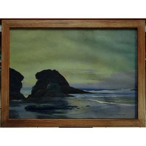 Jean Louis Paguenaud (1876-1952) Les jumeaux à Hendaye, Pays-Basque. Limoges, Marine, Espagne