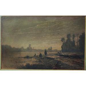 Charles Donzel (1824-1889) Lavandières, Vienne. Ecole de Crozant, Creuse, Corot, Dupré Limousin