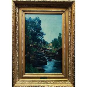 Abbé Laurent Guétal (1841-1892) Bord De Sedelle. Crozant School, Hareux, Grenoble, Dauphiné