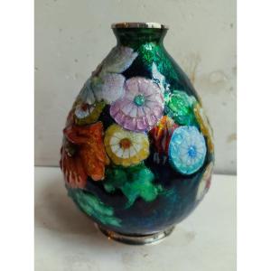 Camille Fauré (1874-1956) Limoges Enamel Vase Circa 1935/1945. Marty, Sarlandie, Jouhaud